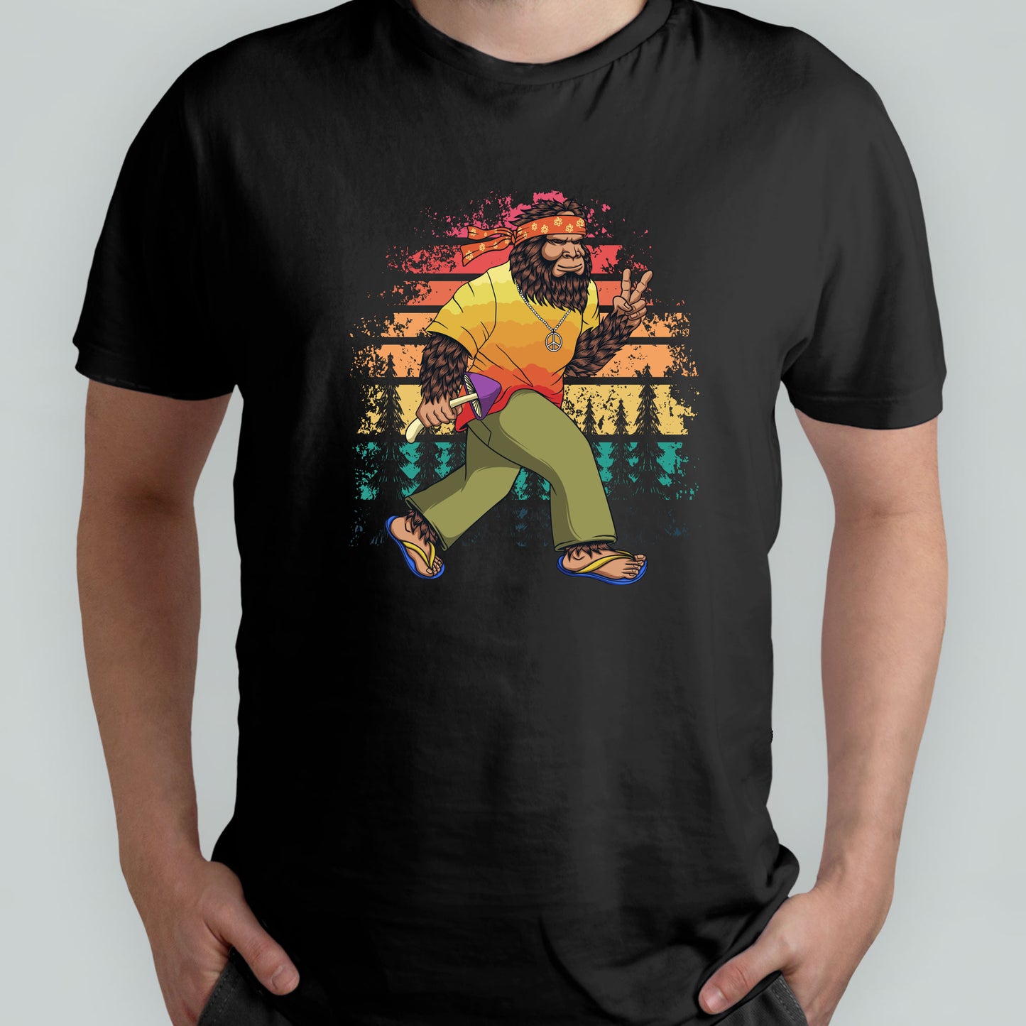 Hippie Bigfoot T-Shirt For Conspiracy Theory T Shirt For Yeti Hippy TShirt For Funny Sasquach Shirt