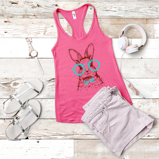 Cute Hipster Bunny Tank Top For Easter Rabbit Summer Top For Racer Back Tee.