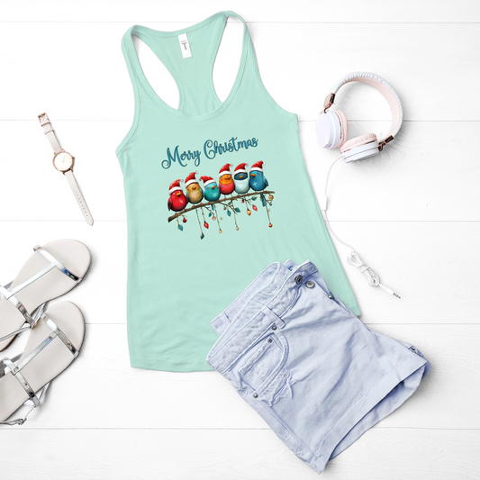 Holiday Birds Racerback Tank For Christmas Finches Summer Top