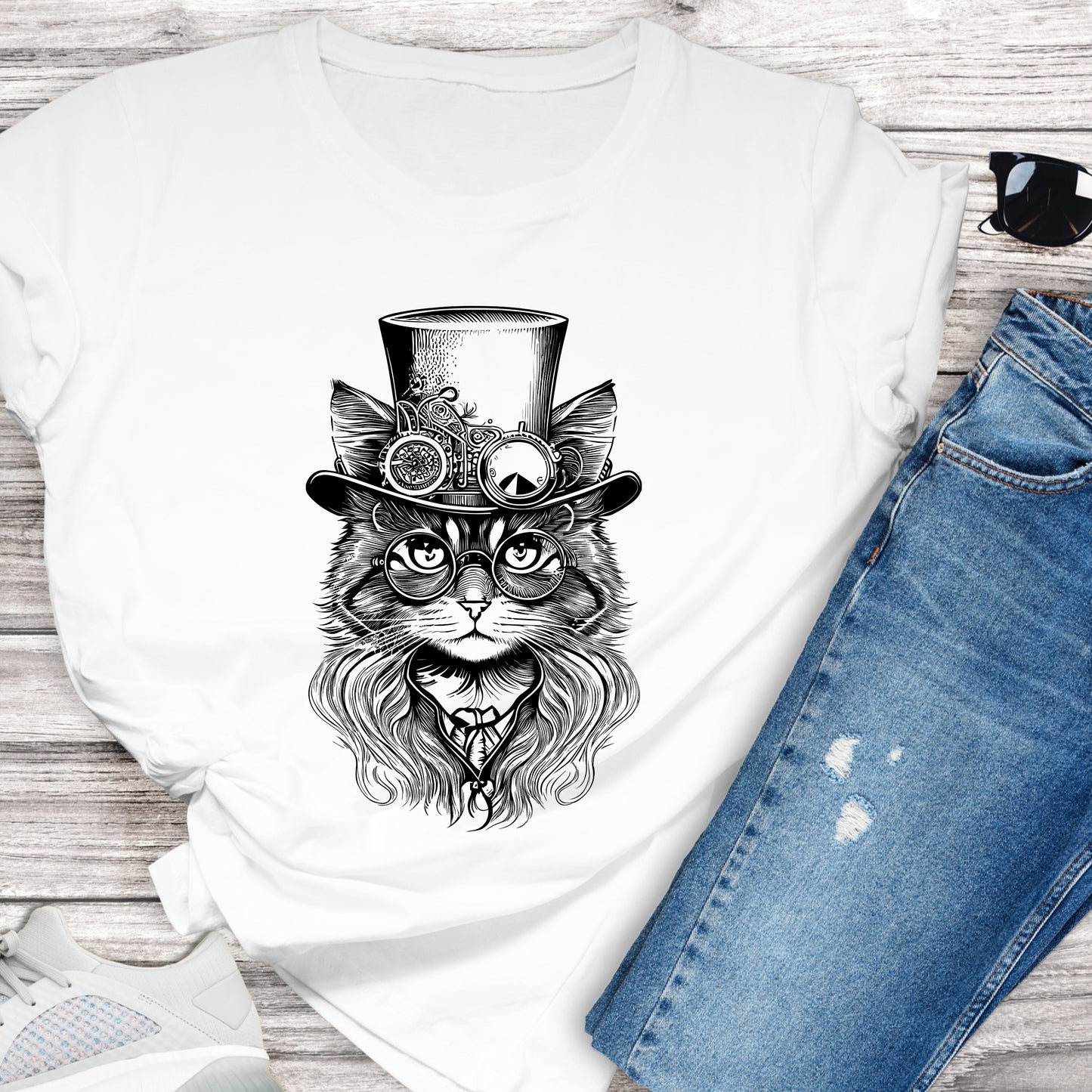 Steampunk Cat T-Shirt For Retro T Shirt For Science Fiction TShirt For Victorian Shirt For Wild West TShirt For Steam Punk Gift