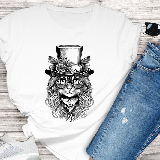 Steampunk Cat T-Shirt For Retro T Shirt For Science Fiction TShirt For Victorian Shirt For Wild West TShirt For Steam Punk Gift