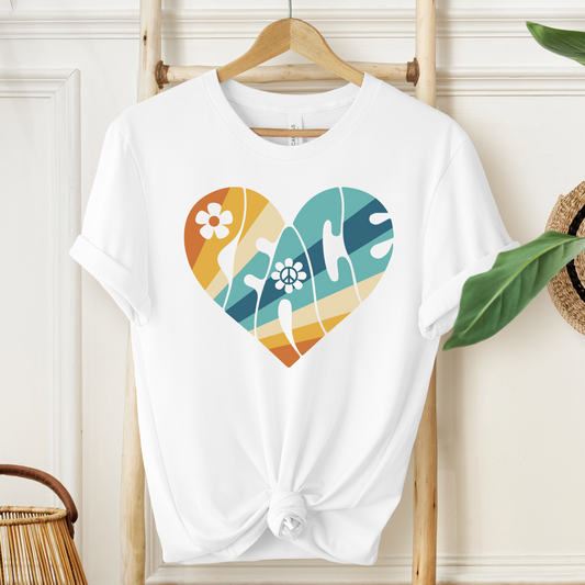 Colorful Peace Heart Graphic T-Shirt Vintage Hippie Vibes Tee