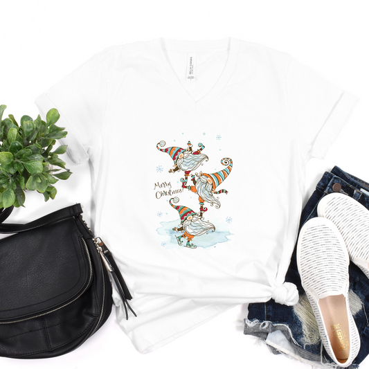 Christmas T-Shirt With Skating Gnomes For Fun Holiday T Shirt For Festive Ladies Skating TShirt