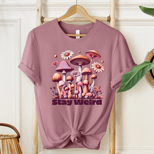 Stay Weird Mushroom Graphic Tee Quirky Psychedelic Style for Nature Lovers T-Shirt