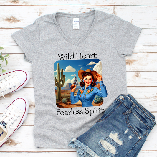 Wild Heart Fearless Spirit Cowgirl V-Neck T-Shirt